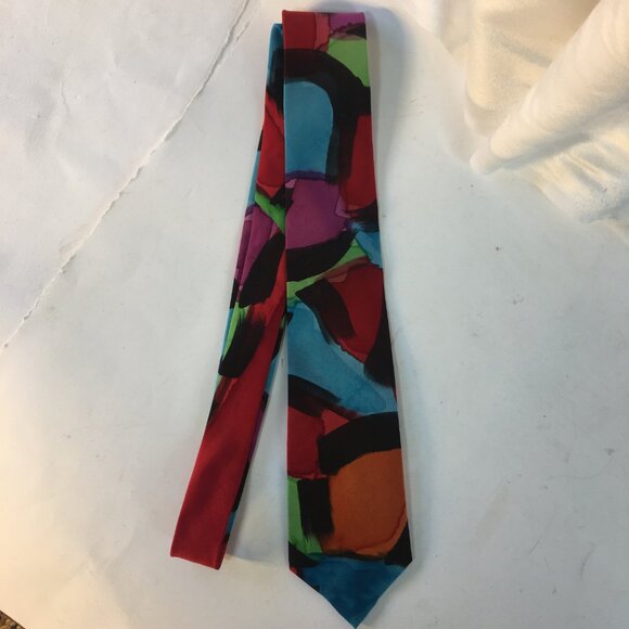 Barb Maria Handpainted Silk Tie Vintage Rainbow Tie Dye Abstract Multicolour - Picture 1 of 14